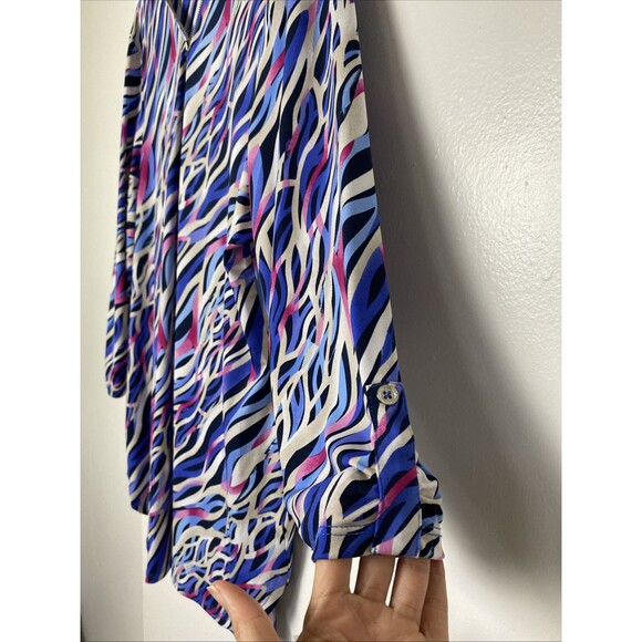 JM Collection Blouse Women Plus Size 2XL 3/4 Sleeve Artist Print Top Zip Blue - Picture 5 of 14